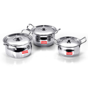 Sumeet Stainless Steel Handi With Lid, 1.1 Ltr, 1.6 Ltr, 2.1 L, 3 Piece (Steel)