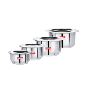 Sumeet Stainless Steel Friendly Tope/patila/cookware With Lids, 370ML, 550ML, 800ML, 1100ML, 4 Piece (Steel)