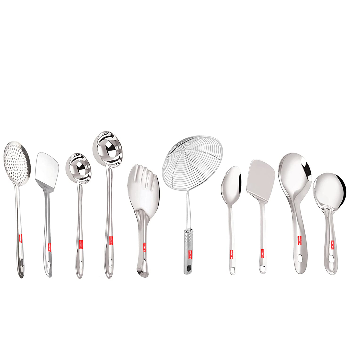 1 Sumeet Stainless Steel Cooking and Serving Spoon Spatula, Set of 10