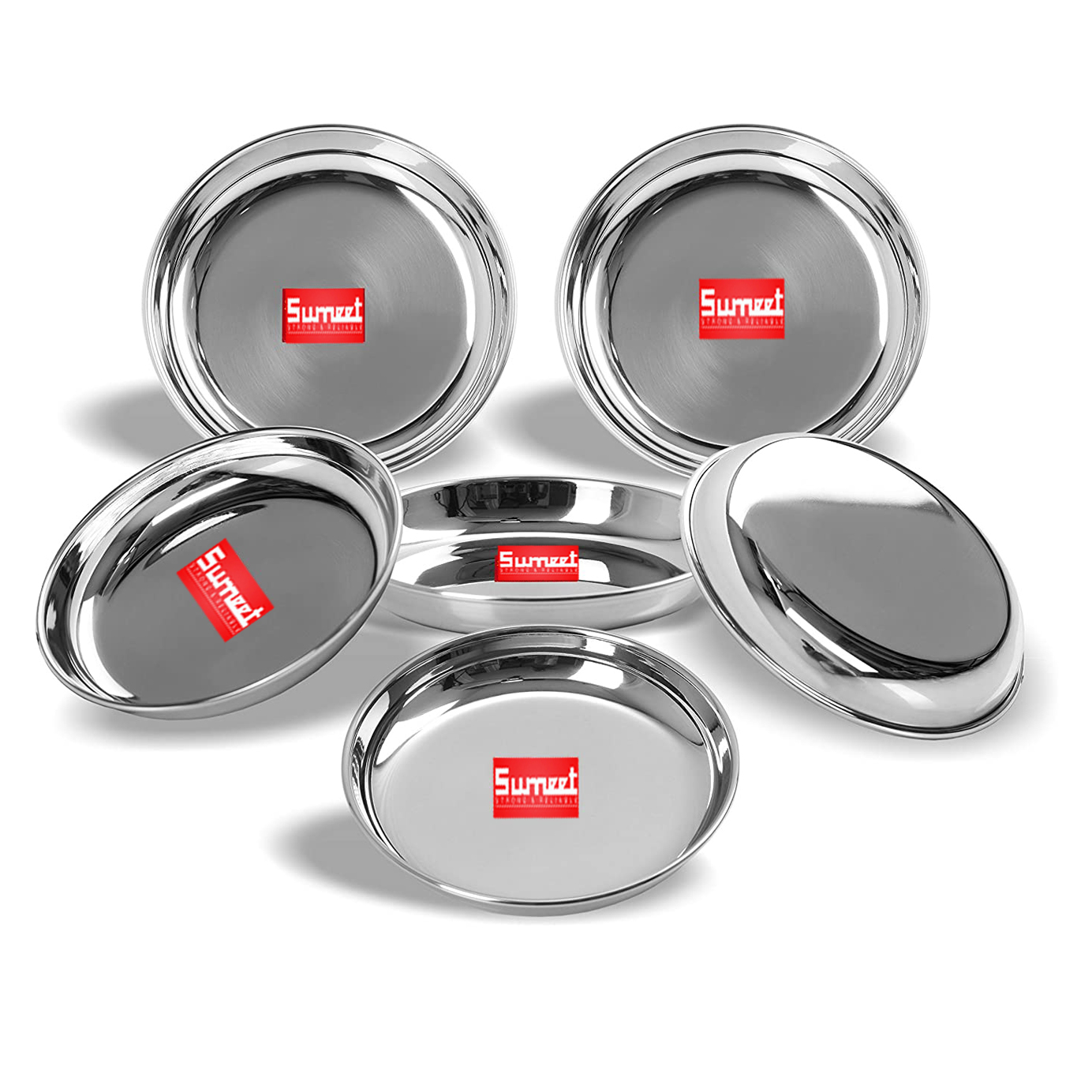 1 Sumeet Stainless Steel Heavy Gauge Medium Halwa Plates with Mirror Finish 17cm Dia – Set of 6pc